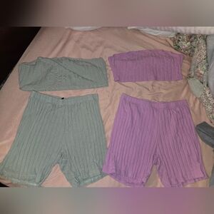 SHEIN Ribbed Bandeau Tops and Shorts Set BUNDLE